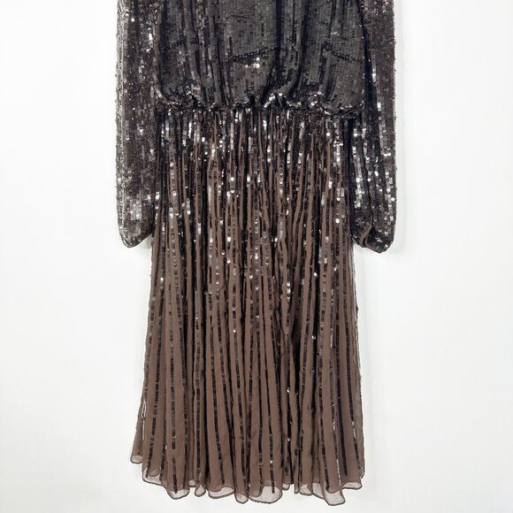 NWT Mac Duggal Long Sleeve Sequin Tea Length Dress 18 Dark Chocolate #8056 - Picture 7 of 11